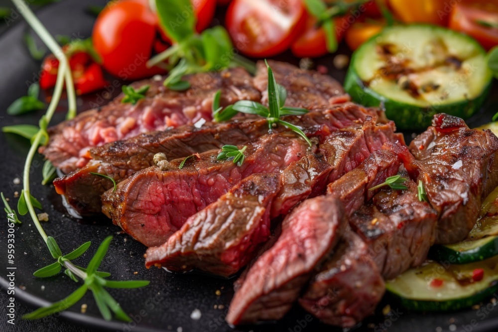 Beef steak with vegetables on plate Beef steak with vegetables on plate