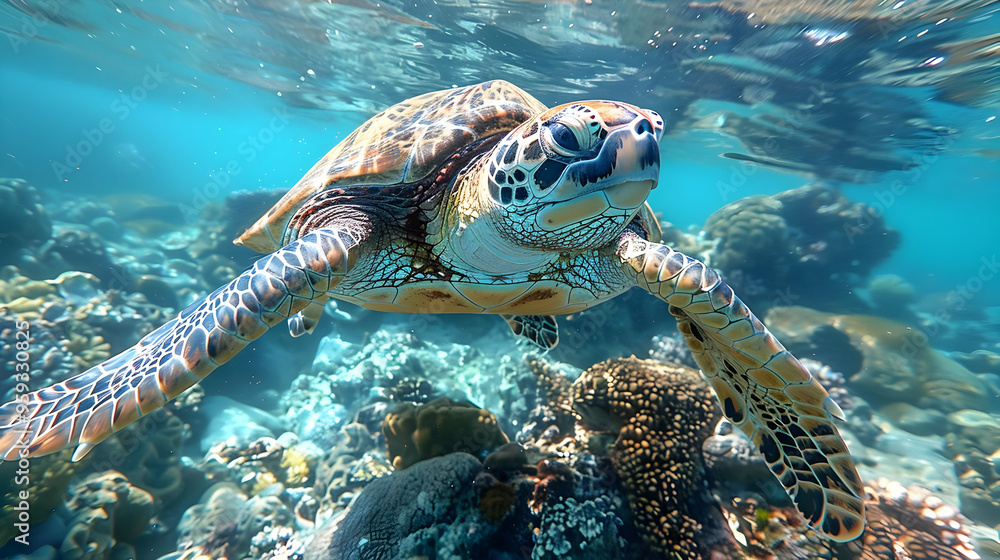 Obraz premium Sea Turtle Swimming in the Ocean - Realistic Photo