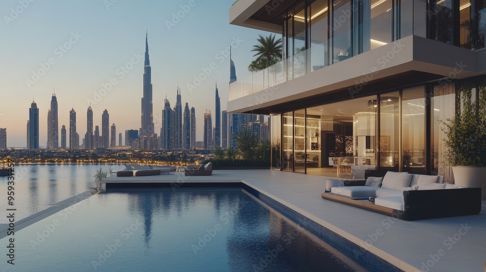 Fototapeta premium Discover properties that offer stunning views, premium amenities, and prime locations in a city that is constantly pushing the boundaries of luxury and innovation.