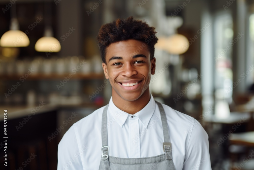 Portrait of a smiling young male barista in cafe Portrait of a smiling young male barista in cafe