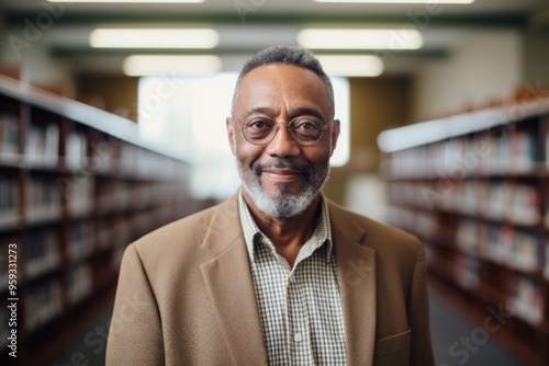 Portrait of a smiling senior African American man in library