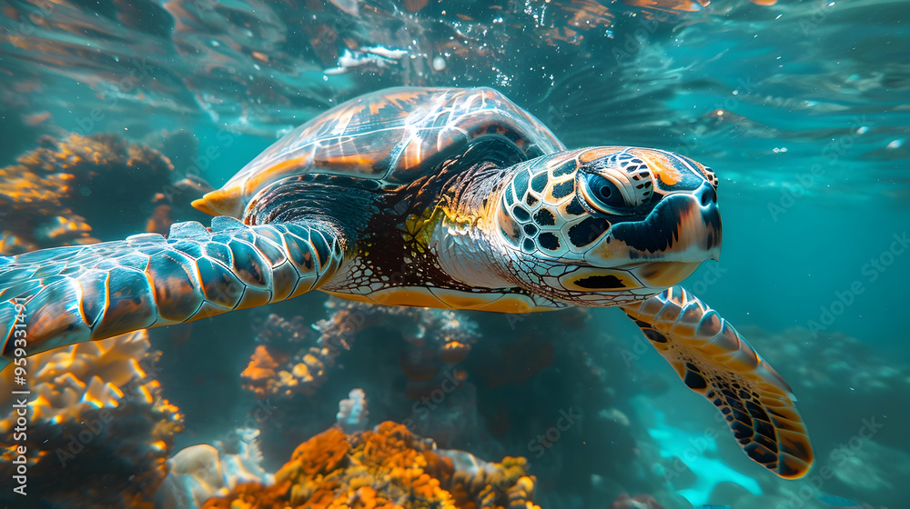 Obraz premium Sea Turtle Swimming Underwater Photo