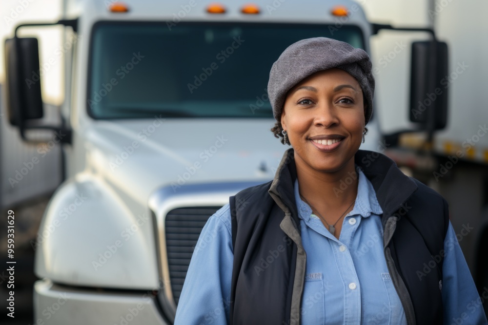 Portrait of a middle aged female truck driver Portrait of a middle aged female truck driver