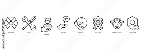 Customer care icon vector illustration banner web concept with an icon of help, client, advice, chat, service, reliability, quality, and satisfaction