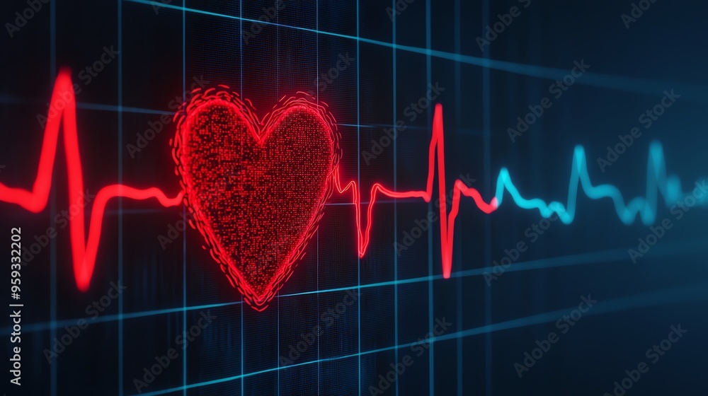 Heartbeat on neon ECG monitor, 3D illustration Heartbeat on neon ECG monitor, 3D illustration