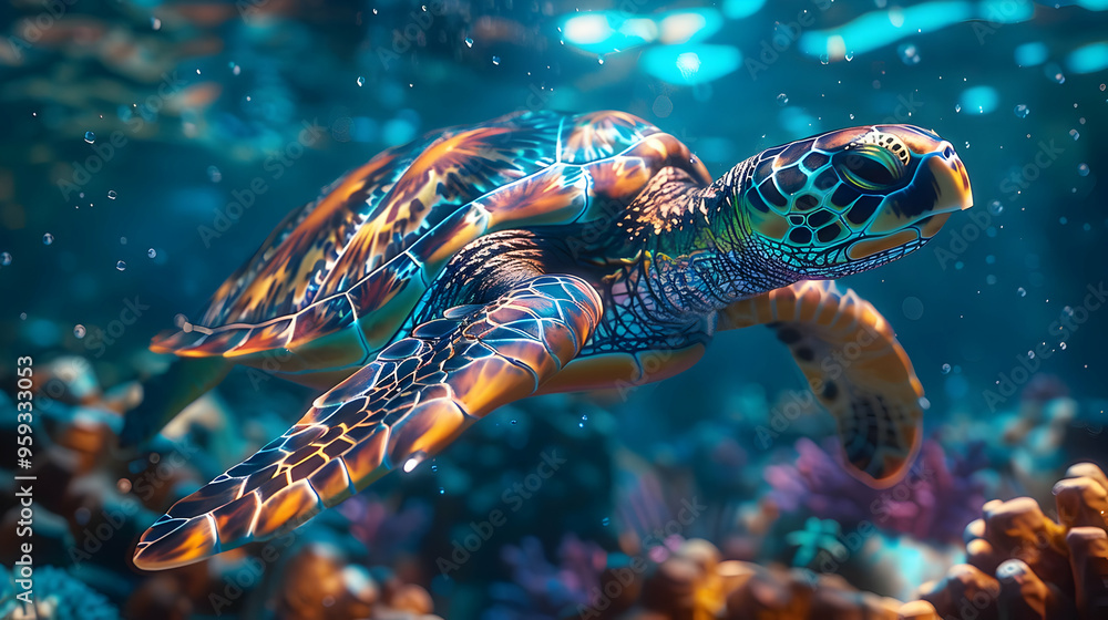 Fototapeta premium Sea Turtle Illustration - Underwater