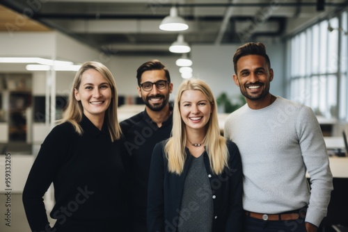 Smiling group portrait of diverse business people in office