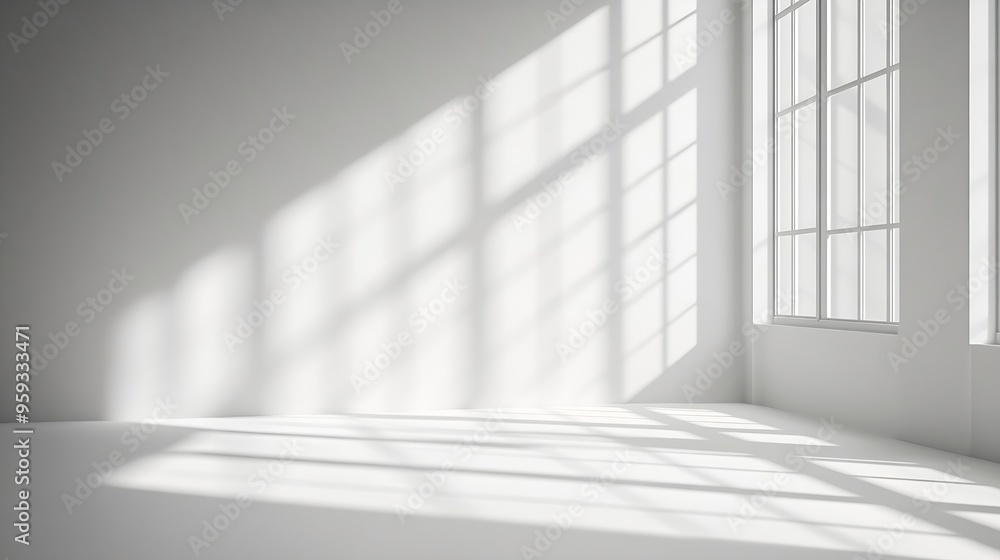 Abstract white studio background for product presentation Empty room with shadows of window Display product with blurred backdrop : Generative AI Abstract white studio background for product presentation Empty room with shadows of window Display product with blurred backdrop : Generative AI