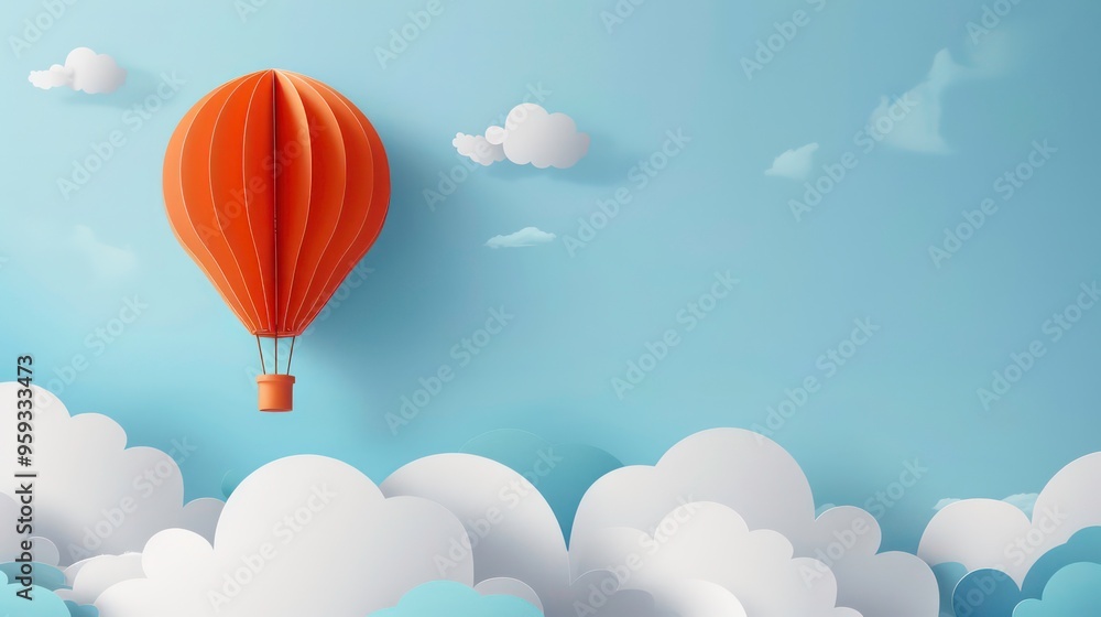 custom made wallpaper toronto digitalPaper craft hot air balloon flying in a blue sky with clouds.