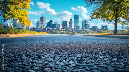 Empty urban asphalt road exterior with city buildings background New modern highway concrete construction Concept of way to success Transportation logistic industry fast delivery Bosto : Generative AI