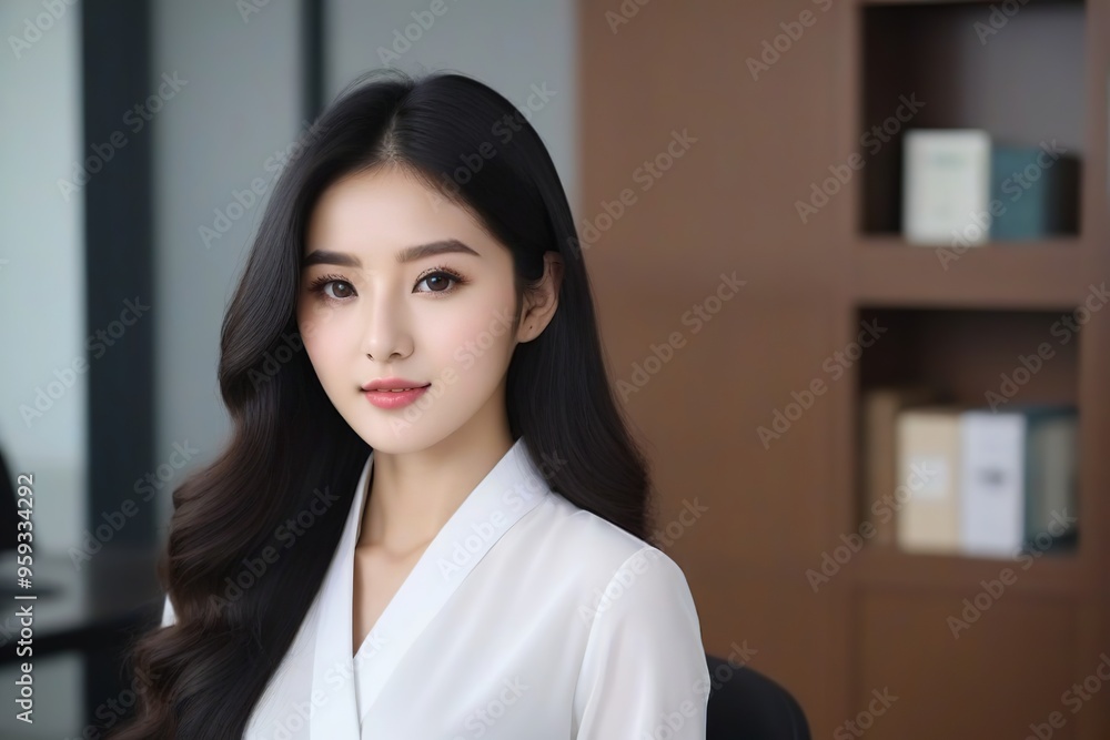 Successful Female Leader Standing in Corporate Environment Successful Female Leader Standing in Corporate Environment