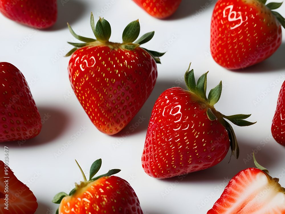 fresh tasty strawberries with leaves on a white background fresh tasty strawberries with leaves on a white background