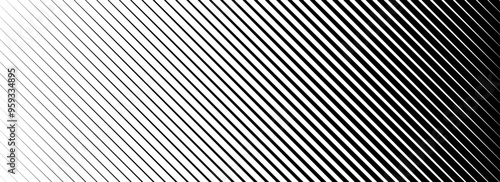 Slant line halftone gradation texture. Fading diagonal stripe gradient background. Black oblique pattern backdrop. Thin parallel line vanish wallpaper for overlay, print, cover, graphic design. Vector