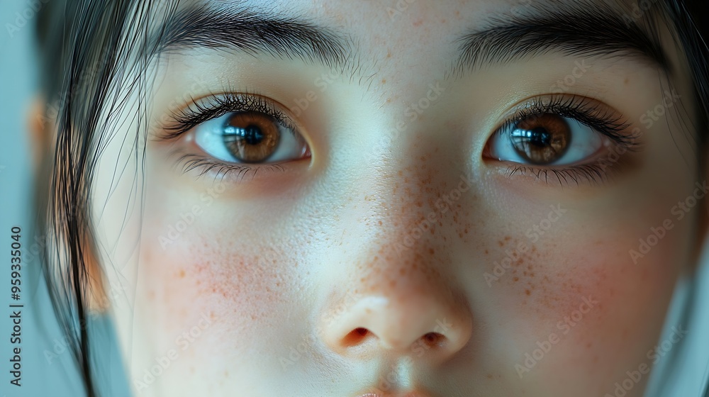 Closeup of a teenage asian girls face her expression is neutral and the focus is on her eyes : Generative AI Closeup of a teenage asian girls face her expression is neutral and the focus is on her eyes : Generative AI