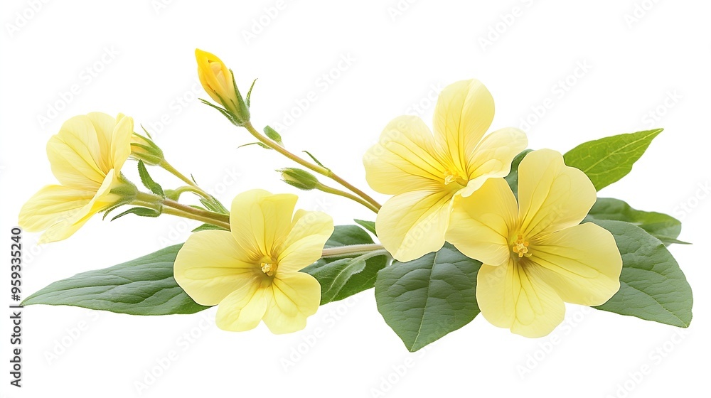 Common evening primroseplant with flowers isolated on white : Generative AI Common evening primroseplant with flowers isolated on white : Generative AI