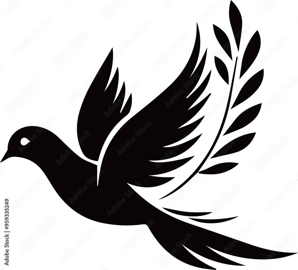 Obraz premium Silhouette of Dove with Olive Branch