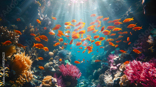 Underwater Coral Reef with Orange Fish Photo