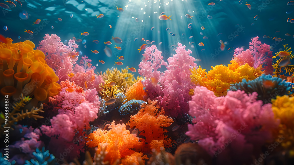 Vibrant Coral Reef with Fish Underwater Illustration Vibrant Coral Reef with Fish Underwater Illustration