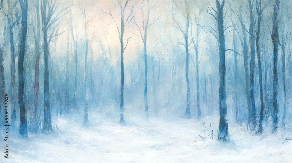 Snowy Morning Landscape with Frosty Trees Snowy Morning Landscape with Frosty Trees
