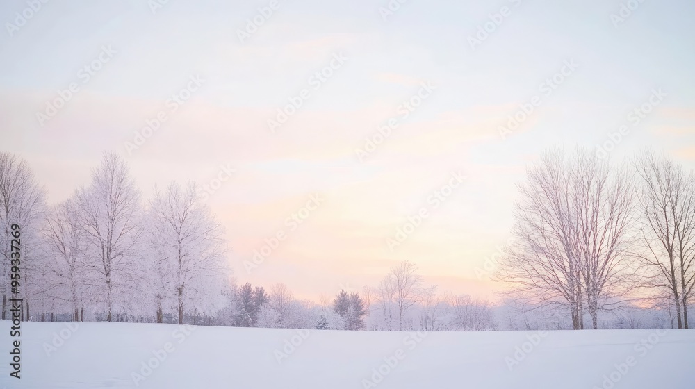 Snowy Morning Landscape with Frosty Trees Snowy Morning Landscape with Frosty Trees