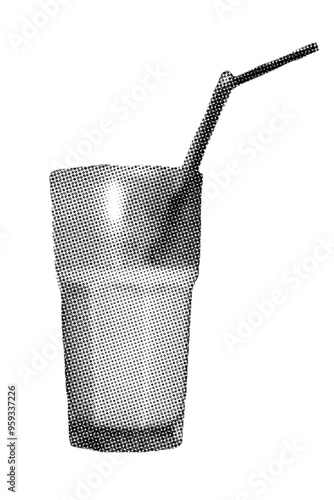 close up iced milk coffee pixelate black and white color halftone dotted texture style collage element
