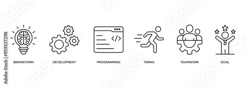 Hackathon icon. brainstorm, development, programming, timing, speed, teamwork, and goal