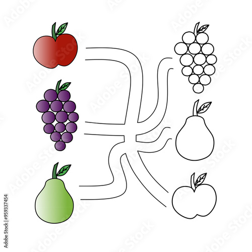 colored vector fruit images for children's education