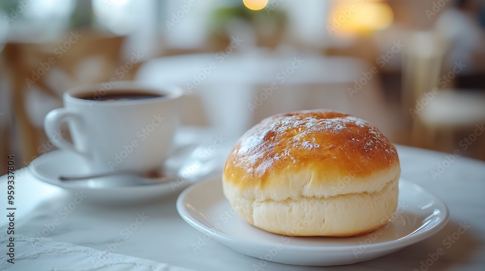 Puff bun bread and black coffee in the morning Hotel breakfast Coffee break Lifestyle : Generative AI Puff bun bread and black coffee in the morning Hotel breakfast Coffee break Lifestyle : Generative AI