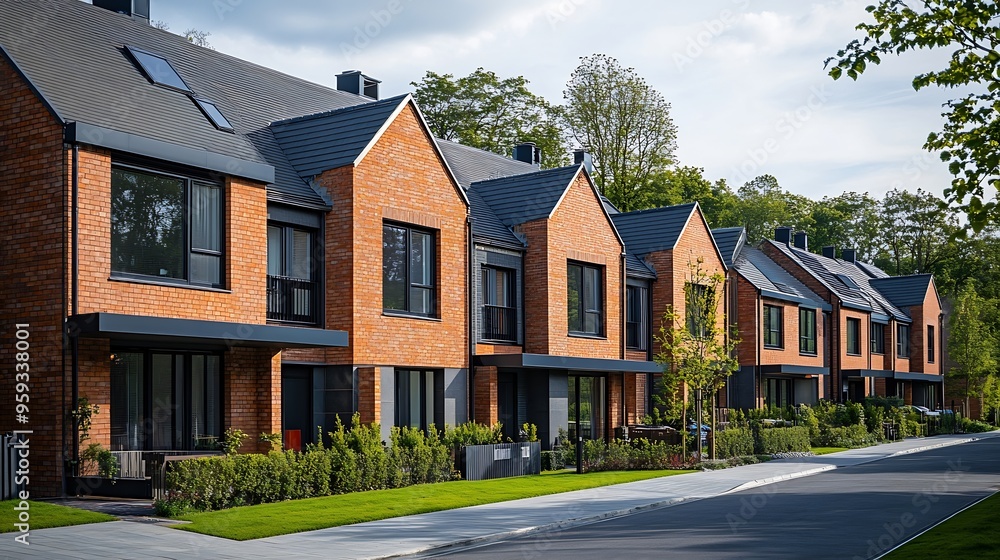 Terraced family homes in newly developed housing estate The real estate market in the suburbs New single family houses in a new development area Residential homes with modern facade : Generative AI Terraced family homes in newly developed housing estate The real estate market in the suburbs New single family houses in a new development area Residential homes with modern facade : Generative AI