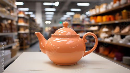 Ceramic teapot on the table in the store generative ai