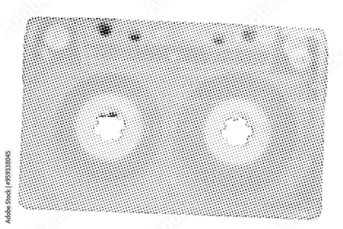 close up of cassette tape pixelate black and white color halftone dotted texture style collage element