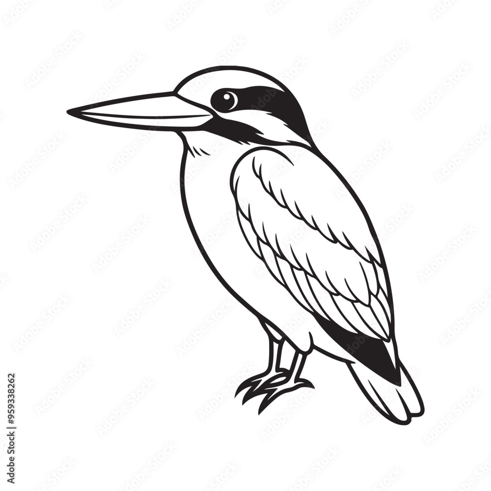 Obraz premium Kingfisher bird line art vector silhouette with white Background
