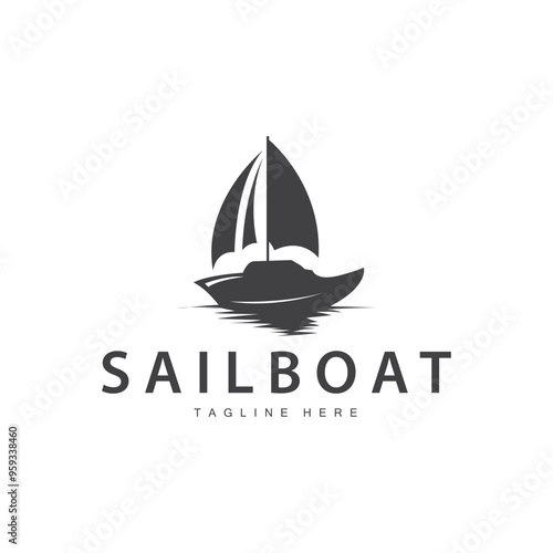Simple fishing boat sailboat logo simple design black silhouette ship marine illustration template