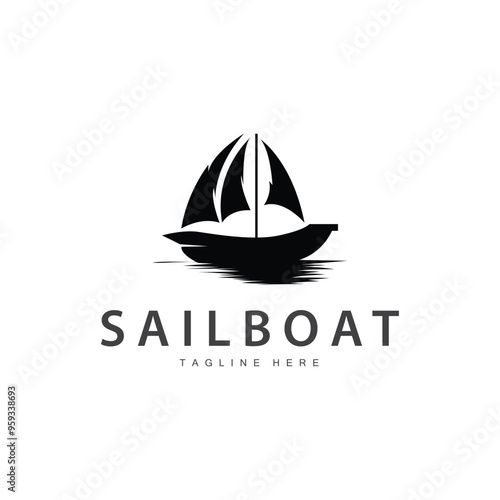 Simple fishing boat sailboat logo simple design black silhouette ship marine illustration template
