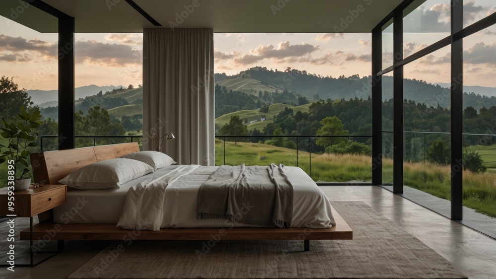 Minimalist Modern Bedroom on a Hillside Minimalist Modern Bedroom on a Hillside