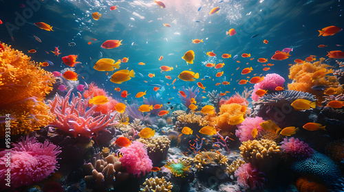 Vibrant Underwater Paradise with Colorful Fish and Coral Reefs - Realistic Image