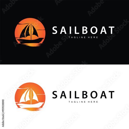 Simple fishing boat sailboat logo simple design black silhouette ship marine illustration template