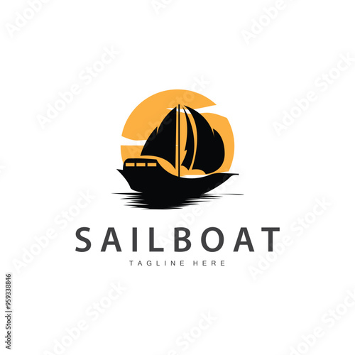 Simple fishing boat sailboat logo simple design black silhouette ship marine illustration template