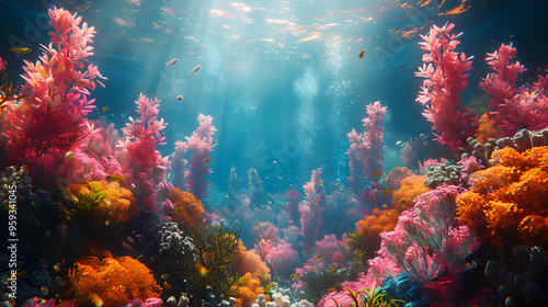 Underwater Coral Reef Illustration with Sunlight Rays