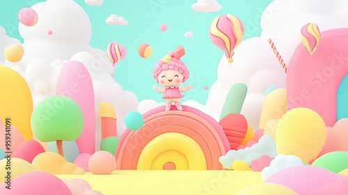 Playful Kewpie-Style Aesthetic with Pastel Colors and Simple Shapes for Delightful Background Artwork photo