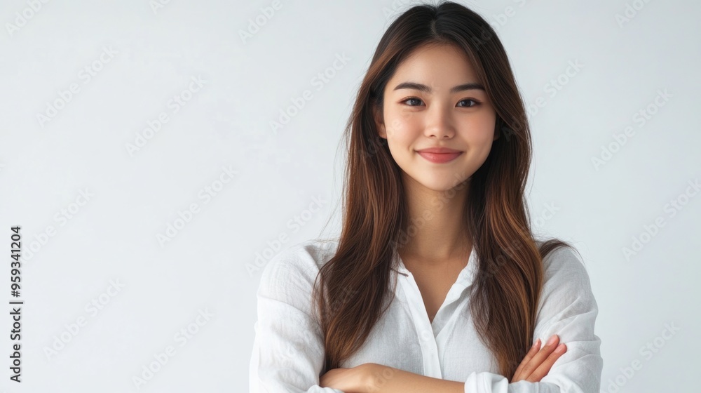 Professional Portrait of a Smiling Woman in a Business Setting Professional Portrait of a Smiling Woman in a Business Setting