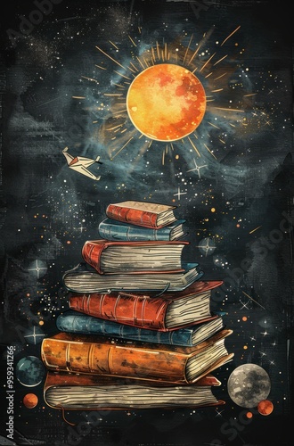 A Stack of Books in Outer Space