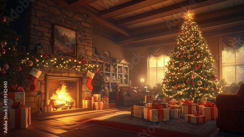 A Cozy Christmas Living Room With a Decorated Tree and Warmth