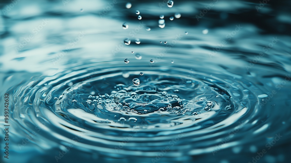 A top view of water droplets falling on a wet glass surface, creating transparent ripples and intricate reflections A top view of water droplets falling on a wet glass surface, creating transparent ripples and intricate reflections