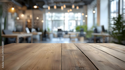 Wallpaper Mural Close-up of a wooden table in a modern office with blurred background. Torontodigital.ca