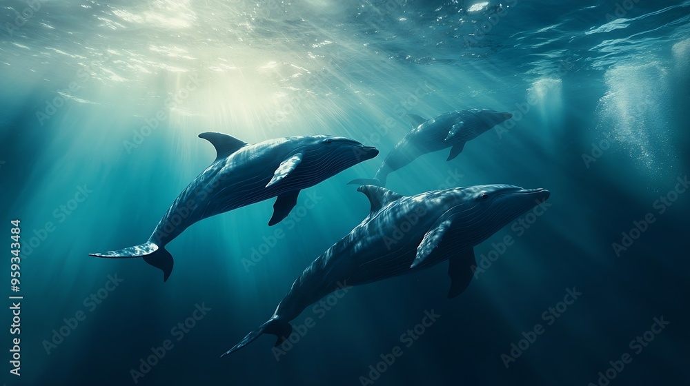 Photo of whales and dolphins underwater : Generative AI Photo of whales and dolphins underwater : Generative AI