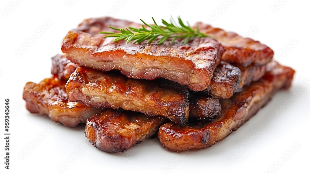 Fried pork bacon isolated on white background : Generative AI Fried pork bacon isolated on white background : Generative AI