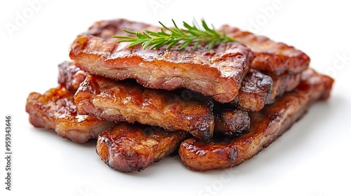 Fried pork bacon isolated on white background : Generative AI