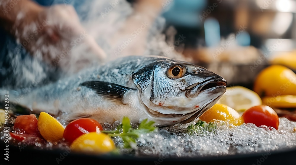 Cooking fish in a cooking mater class The butchering of the fish ...