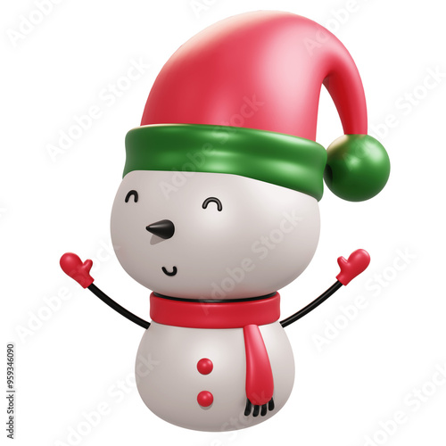 3d icon snowman isolated white background